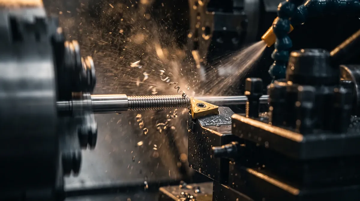 A CNC lathe turning a bone screw